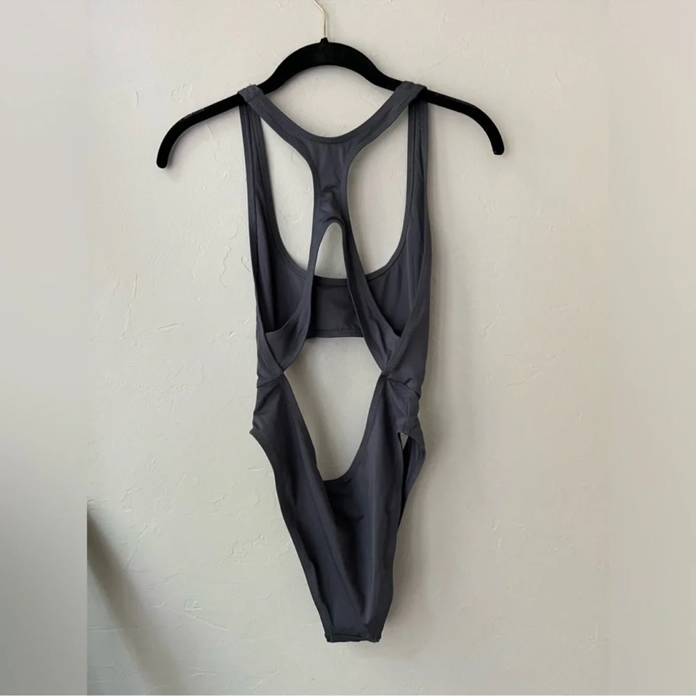 🩶SKIMS (B9) SWIM CUT OUT MONOKINI SWIMSUIT BIKINI GUNMETAL XL NWT